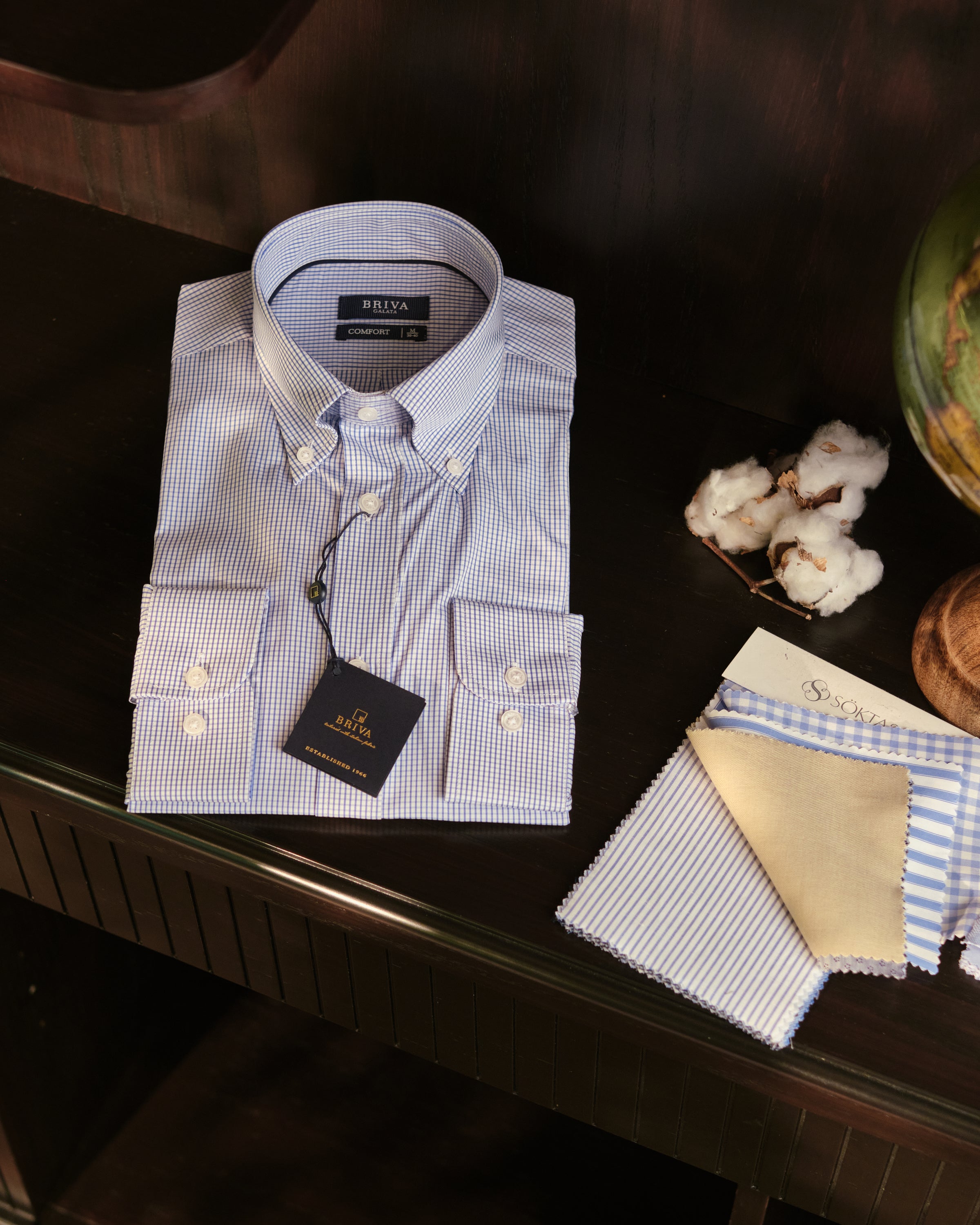POPLIN Yaka Düğmeli Yüksek Yaka Mini Ekoseli %100 Cotton Gömlek