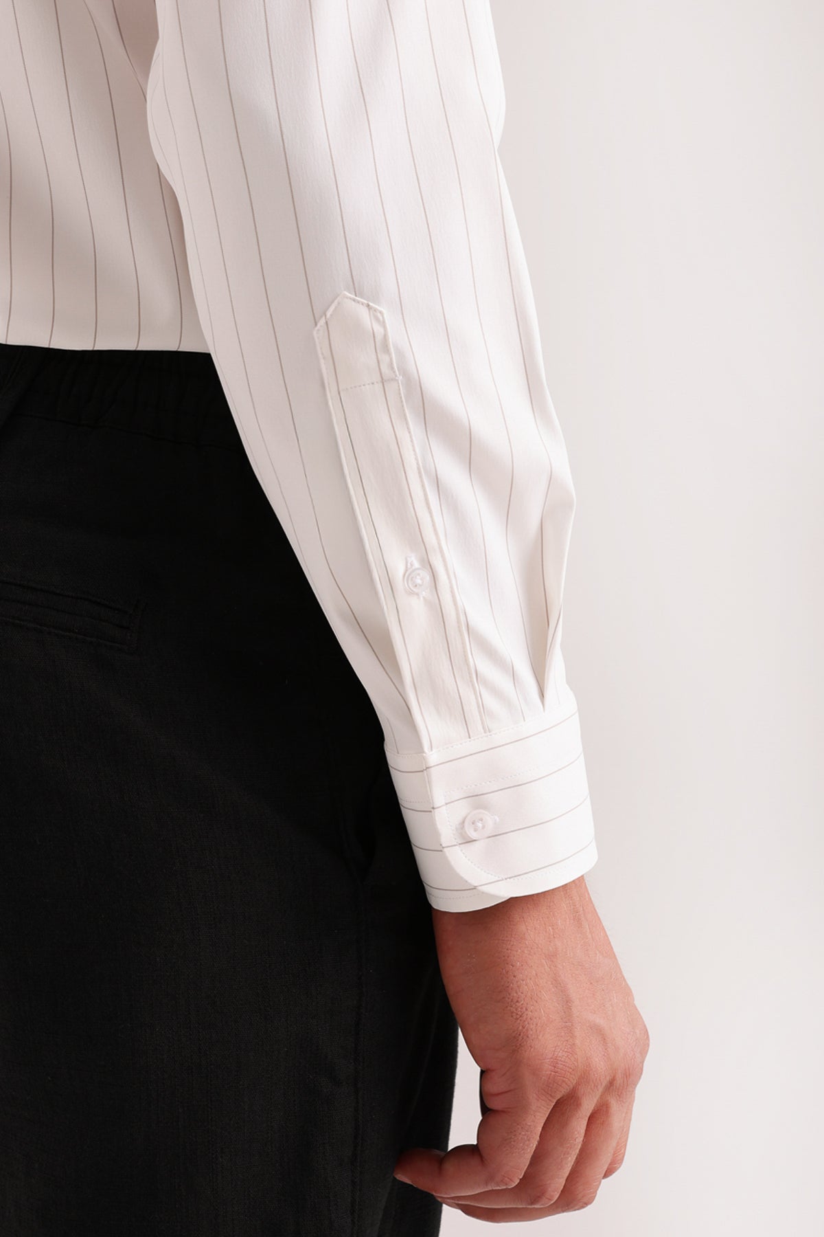 Çizgili Likralı Klasik Yaka Uzun Kollu Gömlek Slim Fit